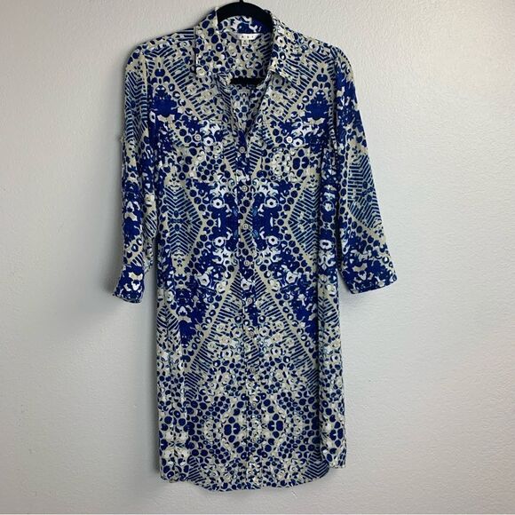 Cabi #422 Blue Jewel Button Down Shirt Dress Small - Picture 3 of 13